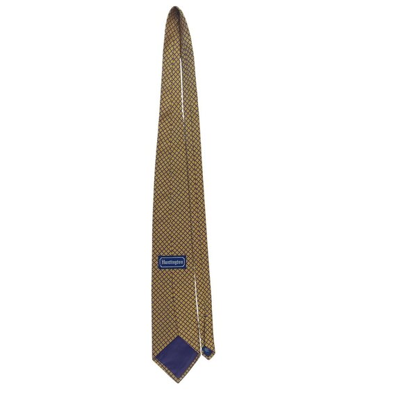Huntington Men’s Yellow Blue Silk Geometric Pattern Necktie Made In USA Classic - Picture 6 of 8